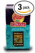 HEB Cafe Ole Whole Bean Coffee 12oz Bag (Pack of 3) (Vanilla Almond - Medium Dark Roast (Full City))