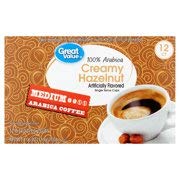 Great Value 100% Arabica Creamy Hazelnut Coffee Pods Medium Roast 12 Count- 0.34 oz each (Pack of 2)