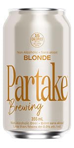 Partake Brewing Craft Non Alcoholic Beer Blonde 12 Pack x 12 Fl Oz Cans - Low Calorie &amp Carb No Sugar All Natural Ingredients - Award-Winning Taste Non Alcoholic Beer Without the Empty Calorie