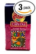 HEB Cafe Ole Whole Bean Coffee 12oz Bag (Pack of 3) (Kenya AA - Medium Dark Roast (Full City))