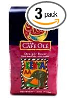 HEB Cafe Ole Whole Bean Coffee 12oz Bag (Pack of 3) (Kenya AA - Medium Dark Roast (Full City))