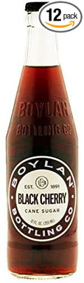 Boylan Bottling Pure Cane Sugar Soda Pop Black Cherry 12 oz Glass Bottles (Pack of 12)