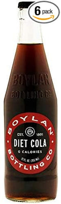 Boylan Bottling Pure Cane Sugar Soda Pop Diet Cola 12 oz Glass Bottles (Pack of 6)