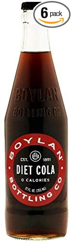 Boylan Bottling Pure Cane Sugar Soda Pop Diet Cola 12 oz Glass Bottles (Pack of 6)