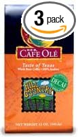 HEB Cafe Ole Whole Bean Coffee 12oz Bag (Pack of 3) (Decaf Taste of the Hill Country - Medium Dark Roast (Full City))