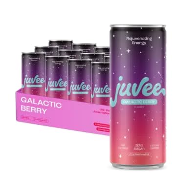 Juvee Rejuvenating Energy Drink – 12 oz Cans (12-Pack) – Sugar Free 128mg Natural Caffeine per Can Zero Sugar Low Calorie Clean Energy &amp Focus Support for All-Day Performance (Galactic Berry)