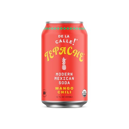 De La Calle Tepache - Mango Chili - Modern Mexican Soda - Craft Fermented Pineapple Sparkling Beverage - Certified Organic Antioxidant Rich Non-Alcoholic Healthy Soda Low Sugar Low Calorie Non-G