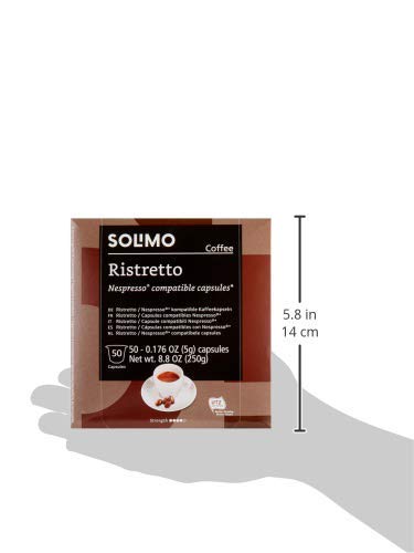 Amazon Brand - Solimo Ristretto Capsules Dark Roast Compatible with Original Brewers Pack of 1x50 Capsule (50 count)