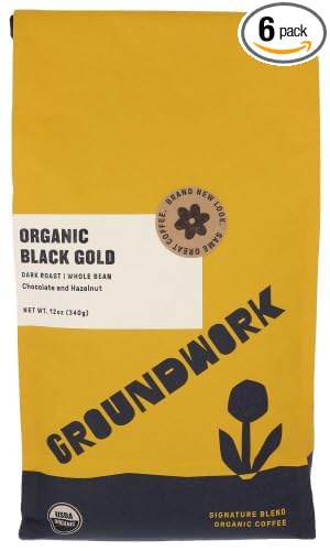 Groundwork Coffee Whole Black Gold Organic 12 oz (Pack of 6)