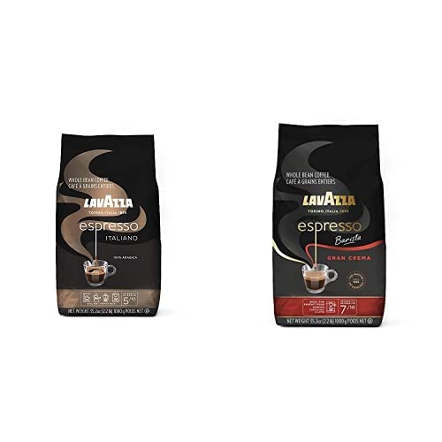Lavazza Bundle: Espresso Italiano Whole Bean Coffee Medium Roast 100% Arabica + Barista Gran Crema Whole Bean Blend Medium Roast - 2.2 Pounds Each