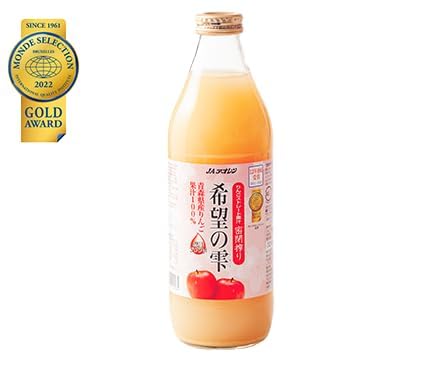 100% Japanese Apple Straight Juice 1000ml (Pack of 2 Glass Bottles) JA Aoren Aomori Shizuku of Hope No Sugar Added No Preservatives Apple Juice from Aomori Prefecture MADE IN JAPAN