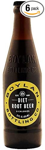 Boylan Bottling Pure Cane Sugar Soda Pop Diet Root Beer 12 oz Glass Bottles (Pack of 6)