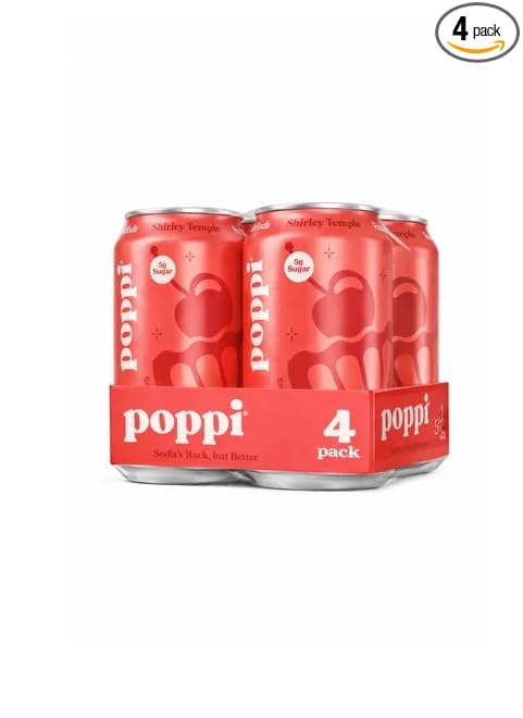 Sparkling Prebiotic Soda Beverage with Apple Cider Vinegar Seltzer Water and Fruit Juice Shirley Temple 12 Fl Oz Pack of 4 cans Limited Edition!