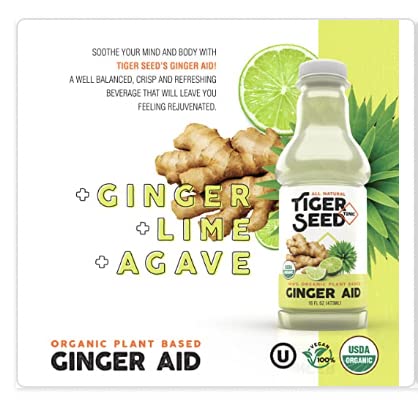 Ginger Aid - Tiger Seed - Plant Based Immunity and Recovery Support - 16 FL OZ Bottles (Pack of 9) Ginger Lime Juice and Agave -Organic Vegan Kosher