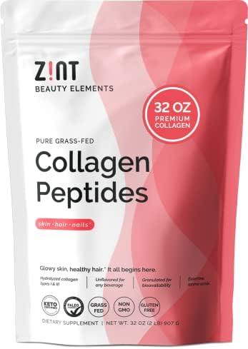 Zint Collagen Peptides Powder (32 oz) | Grass-Fed Hydrolyzed Type I &amp III | Supports Skin Hair Joints &amp Gut Health | Rich in Key Amino Acids | Paleo-Friendly Keto Non-GMO Unflavored