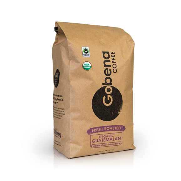 Gobena Coffee 5lb Fair Trade Organic Certified Guatemalan Whole Bean Medium Roast 100% Arabica Specialty Coffee 80 ounces 5 pounds Bulk