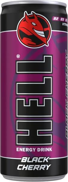 HELL BLACK CHERRY Energy Drink | 32 mg/100 ml Caffeine | Vitamins B3 B5 B6 B12 | No Preservatives | Environmentally Friendly Packaging | 24 x 250ml | Compatible with HELL Energy