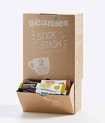 Beanies 100 Coffee Sticks Mixed Blends instant flavored coffee - Dispensing Box