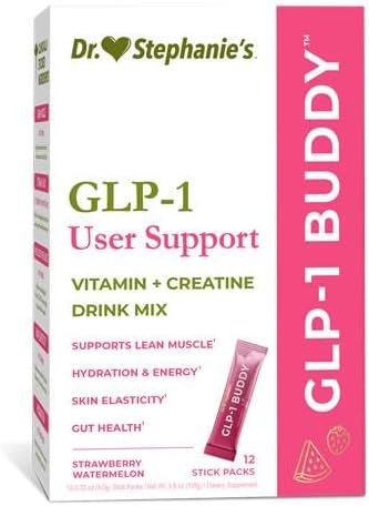 Dr. Stephanie's GLP-1 Buddy Pair with GLP-1 Boosters for Best Results - Digestive Support Preserve Lean Muscle Replenish Vitamins - Strawberry Watermelon Drink Mix