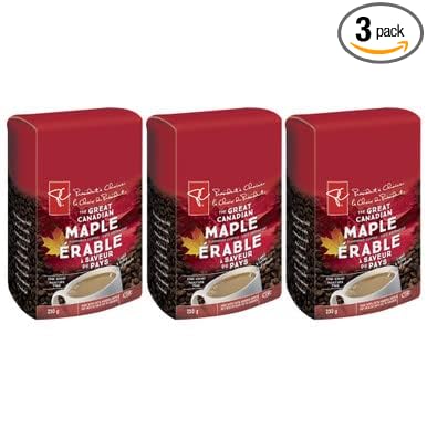 President's Choice The Great Canadian Maple Flavoured Ground Coffee 250g/8.8 oz.(3 Pack) (Imported from Canada)