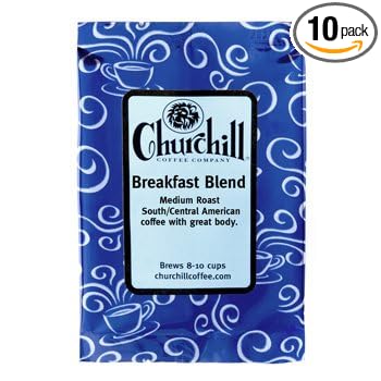 Churchill Coffee Breakfast Blend 10 Portioned Packs -1.5 oz each - Ground Unflavored Coffee
