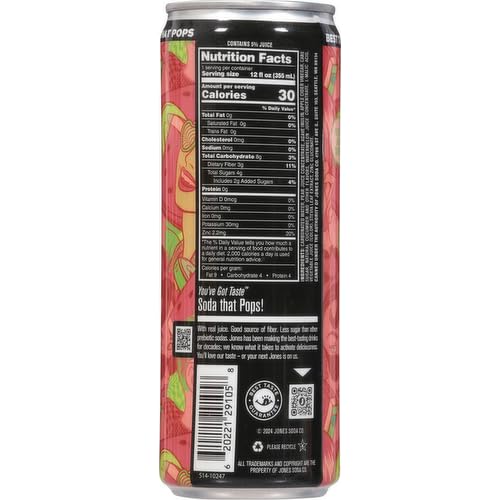 Pop Jones Prebiotics Prebiotic Soda Cucumber Watermelon 12 fl oz (Pack of 12)