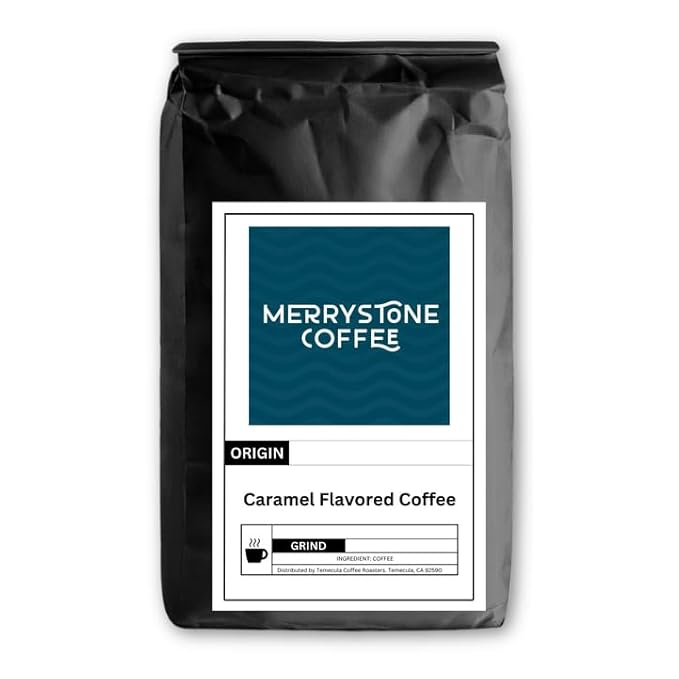 Merrystone Caramel Flavored Coffee Roasted to Order Medium Roast 1 Lb Coarse Grind