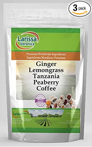 Ginger Lemongrass Tanzania Peaberry Coffee (Gourmet Naturally Flavored Whole Coffee Beans) (16 oz ZIN: 560674) - 3 Pack