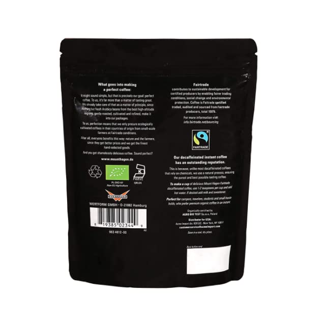 Mount Hagen Jar + Resealable Pouch Decaf Organic Freeze Dried Instant Coffee - Combo Pack | Eco-friendly Fair-Trade Medium Roast Arabica Beans [3.53oz Jar + 7.05oz Pouch]