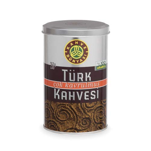 Kahve Dunyasi ( Coffee's World) 8.8 Oz (250g) Premium Ground Turkish Coffee in Metal Box 100% Arabica Cofee Bean (Dark Roasted)