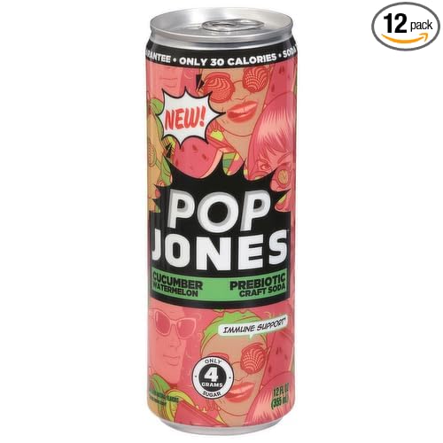 Pop Jones Prebiotics Prebiotic Soda Cucumber Watermelon 12 fl oz (Pack of 12)