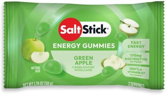 SaltStick Energy Gummies with Electrolytes Green Apple Easy to Chew 10 Packs 80 Gummies