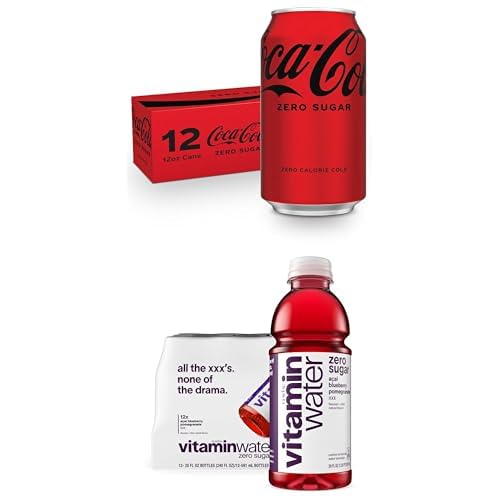 Bundle of Coca-Cola Zero Sugar Soda 12 fl oz Cans 12 Pack + vitaminwater XXX Acai-Blueberry-Pomegranate Zero Sugar 20 fl oz Bottles 12 Pack