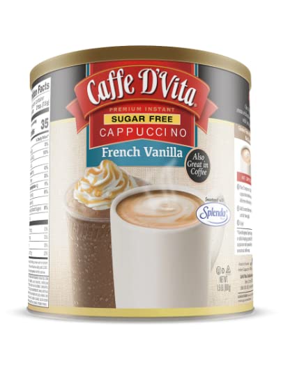 Caffe D'Vita Sugar Free French Vanilla Cappuccino - Instant Coffee Powder Mix Gluten Free No Cholesterol No Hydrogenated Oils 99% Caffeine Free - 1.5 Lb Can