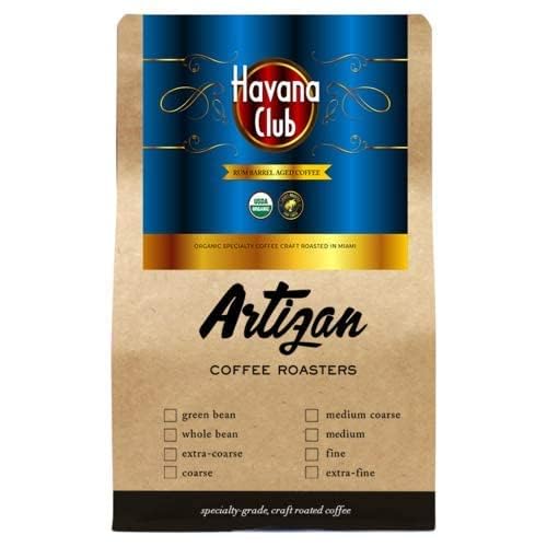 Artizan's USDA Organic Whole Bean Coffee | Havana Club Rum Barrel Aged Coffee | Medium-Dark Roast | 2 lbs | Roasted in South Florida