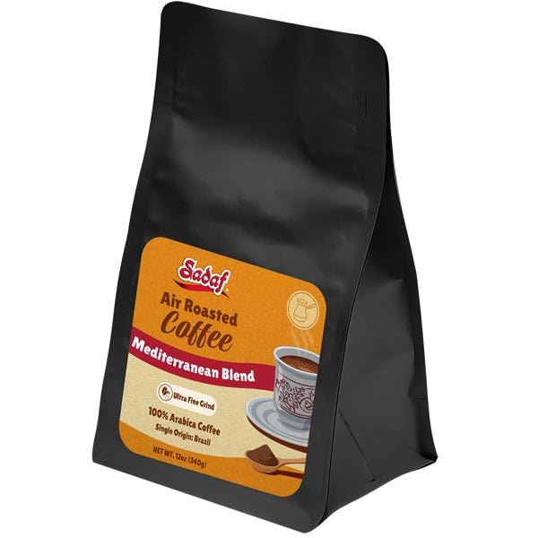 Sadaf Air Roasted Coffee Mediterranean Blend – Ground Mediterranean Coffee - 100% Arabica Ultra Fine Grind – Smooth &amp Bold Flavor – 12 oz Resealable Bag