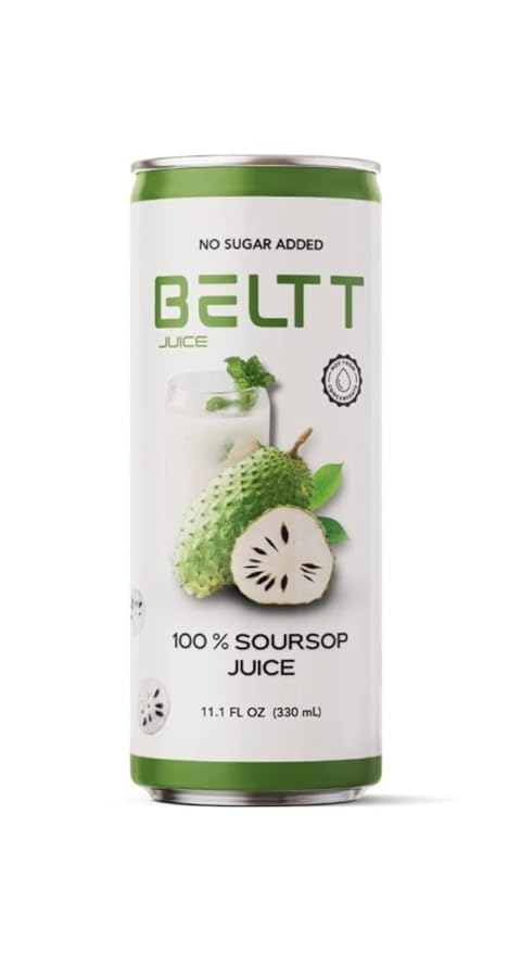 BELTT Soursop Juice 100% Fruit No Added Sugar No Preservatives Not From Concentrate Plant Based Drink Natural Electrolytes 11.1 FL OZ Cans Pack of 12