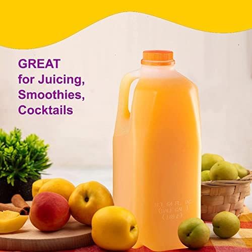 64 Oz Jugs Juice Bottles (Pack Of 6 x 64 Oz Ea) With Orange Tamper Evident Screw Caps – Great for Homemade Juices Milk Smoothies Tea and Other Beverages - Food Grade BPA Free