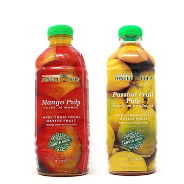 Jungle Pulp Passion Fruit Puree and Mango Puree Mix and Blend For Cocktails Desserts Margaritas Ice Tea and Ice Cream 2 x Bundle (33.8 Each)