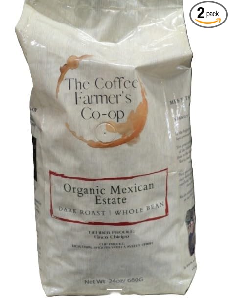 Organic Mexican Dark Roast Whole Bean coffee 24 Oz (Pack of 2)