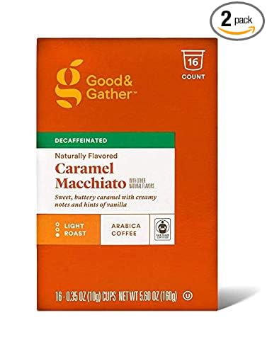 Good &amp Gather Decaffeinated Caramel Macchiato Coffee Pods - Pack of 2 Boxes - 32 Coffee Pods Total - 16 Coffee Pods Per Box - Bulk Good &amp Gather Coffee Pods
