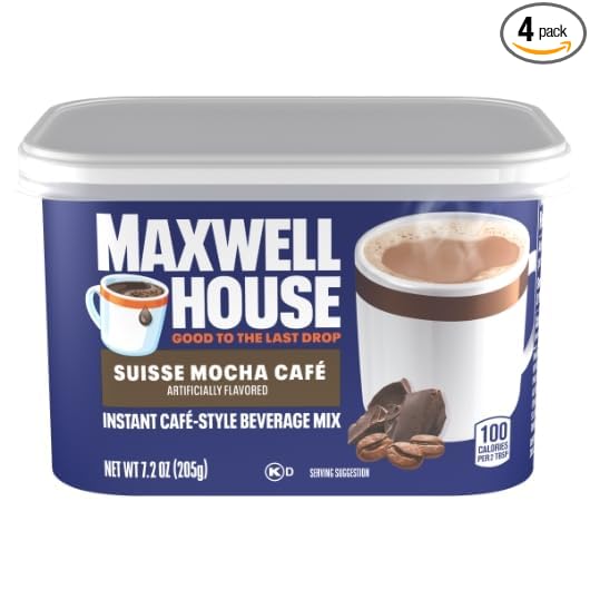 Maxwell House International Suisse Mocha Cafe Beverage Mix Caffeinated 7.2 oz Can (Pack of 4)
