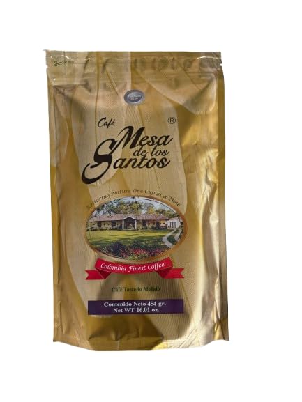 Café Mesa de los Santos – Premium Colombian Ground Coffee Medium Roast 16 Ounce Bag – Organic Certified Bird Friendly certified hand picked shade grown roasted at origin