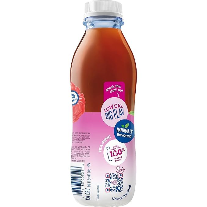 zero sugar raspberry Ice Tea 16 fl oz recycled plastic bottle Pack of 17