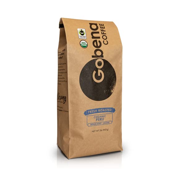 Gobena Coffee 2lb Fair Trade Organic Certified Peruvian Ground Medium Roast100% Arabica Specialty Coffee 32 ounces 2 pounds Bulk