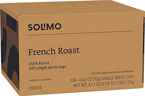 Amazon Brand - Solimo Dark Roast Coffee Pods French Roast Compatible with Keurig 2.0 K-Cup Brewers 100 Count (Pack of 2)