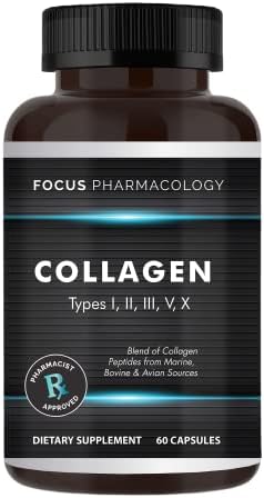 Collagen Support (Type I II III V X) Avian Sternum Hydrolyzed Collagen Skin Peptides Collagen Support with Hyaluronic Acid + Protein Complex + Natural Supplement (60 Capsules)