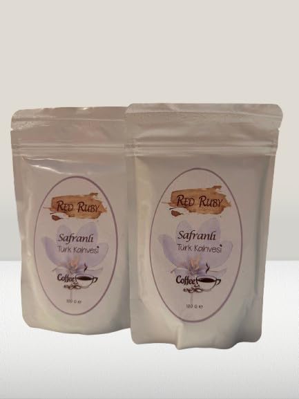 Red Ruby Saffron Turkish Coffee – 100g (Pack of 2) – Premium Ground Turkish Coffee Infused with Natural Saffron – Rich Aromatic Authentic Middle Eastern Blend