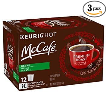 McCafé Decaf Premium Roast Medium K-Cup Pods 4.12 oz. - 12 Count (Pack of 3) [Retail Packaging]