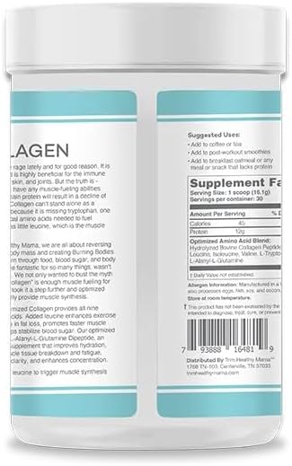 Trim Healthy Optimized Collagen Protein Powder 17 oz Complete Amino Acids Enhanced Exercise Performance